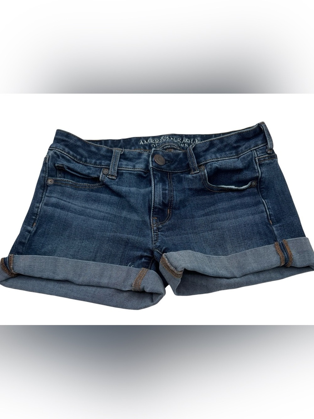 American Eagle 360 Super Stretch Midi Cuffed Denim Shorts Rise 7" Ins 2.5" Sz 4